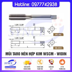 Mũi Taro Hợp Kim WSCM Rãnh Thẳng M3-M12 - Widin